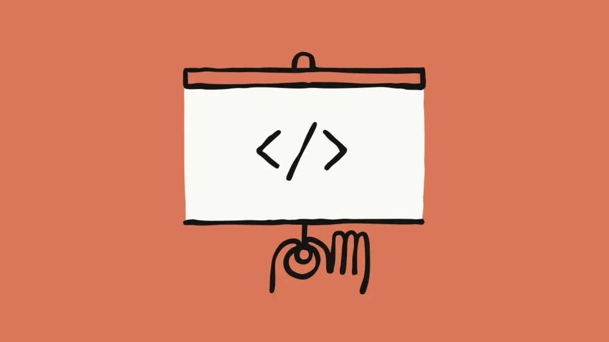 Claude Code dynamic workflows 官方插圖：一隻手舉起顯示程式碼符號的投影幕（圖片來源：Anthropic）