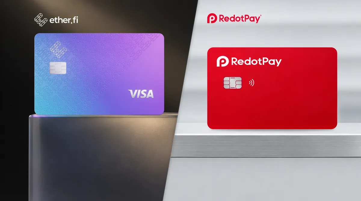 ether.fi Cash Card 與 RedotPay 卡片並排的比較圖