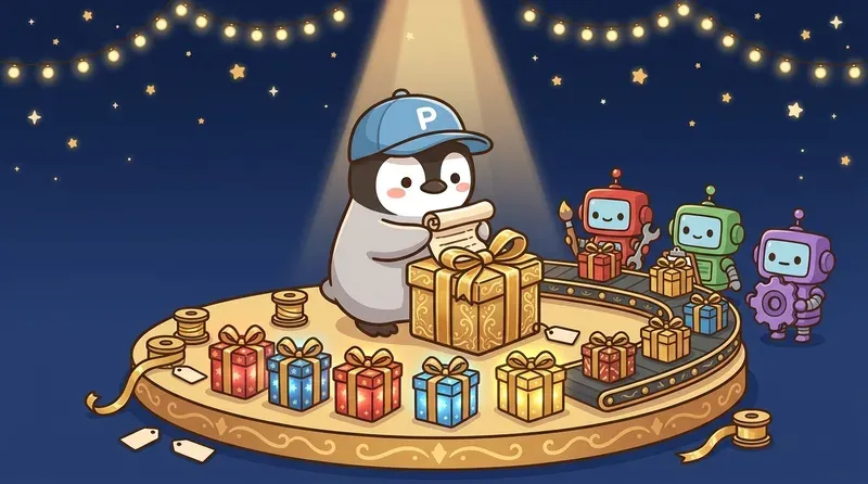 A small penguin carefully puts a task into a neatly wrapped envelope