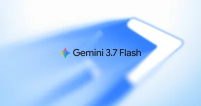 Google Gemini 3.7 Flash 官方封面，淺藍色背景中央有 Gemini 彩色星形標誌與 Gemini 3.7 Flash 字樣