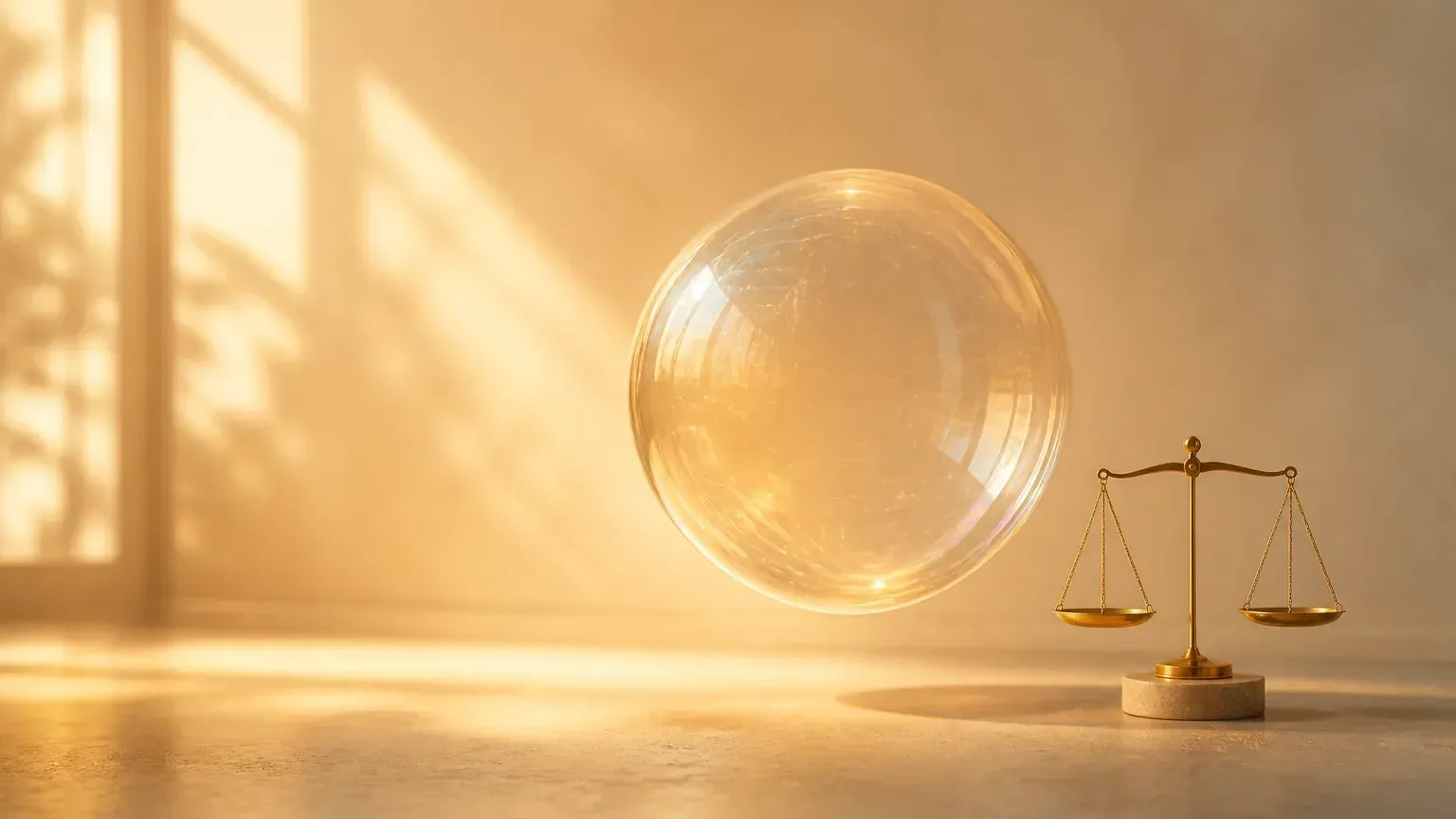 Is-AI-a-bubble illustration: capex and revenue on the two ends of a scale, warm tones, neutral and without direction