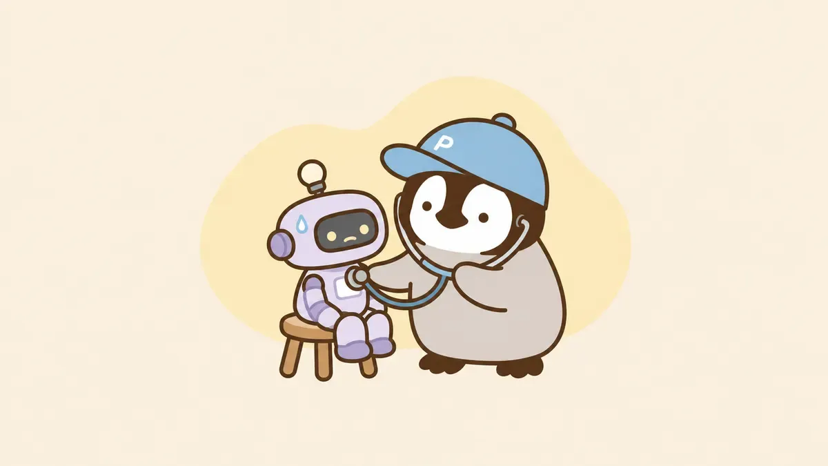 Penchan uses a stethoscope to check on a droopy little robot