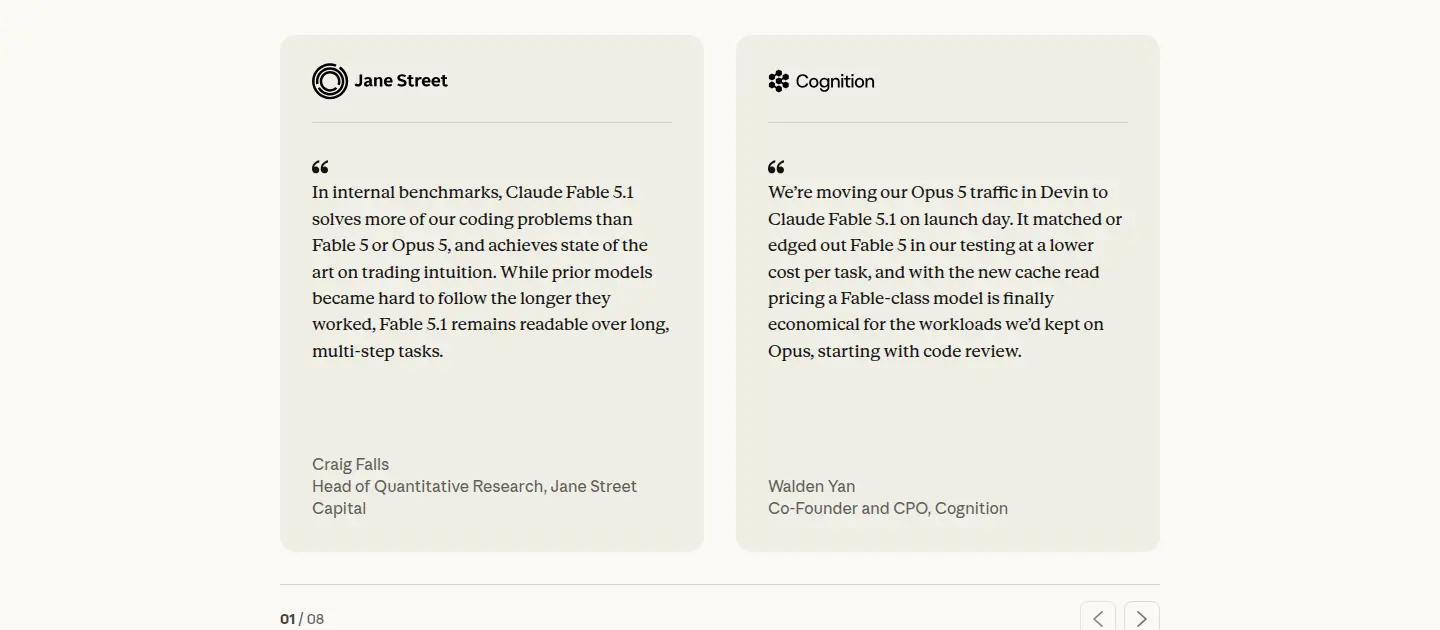 Jane Street Capital and Cognition on Fable 5.1: coding capability exceeds the previous generation, while lower cache prices make Fable-class models viable for the first time
