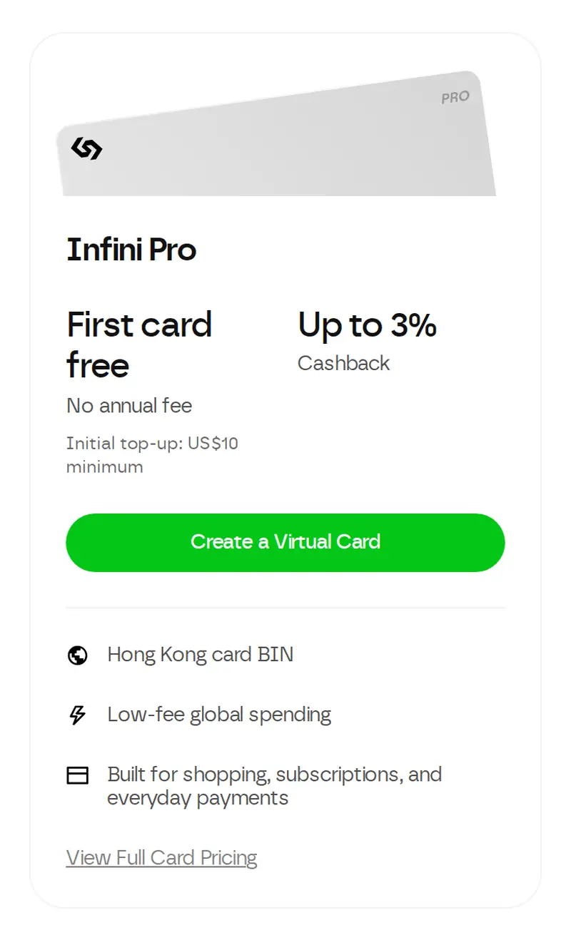 Infini 官網的 Infini Pro 卡片方案頁