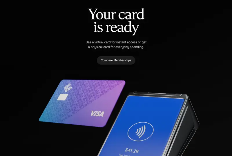 ether.fi 官網的 Cash Card 卡片與感應付款畫面