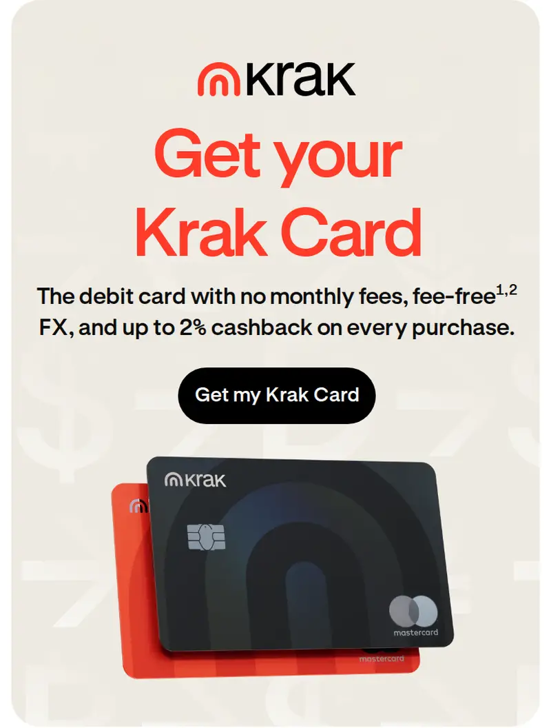 Krak 官網的卡片介紹頁，橘色與黑色卡面