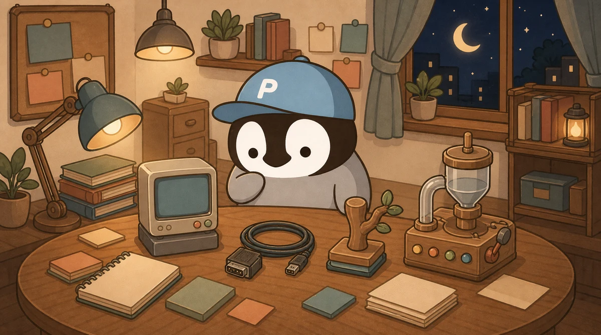 Penchan standing at a round table, looking at four coding tools and deciding which workflow to use today