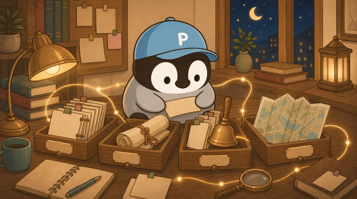 Penchan sorting different search tasks into four wooden trays